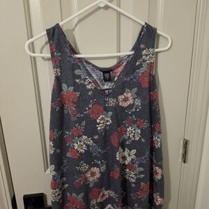 torrid Charcoal Floral V-Neck Tank with Pink & Yellow Accents